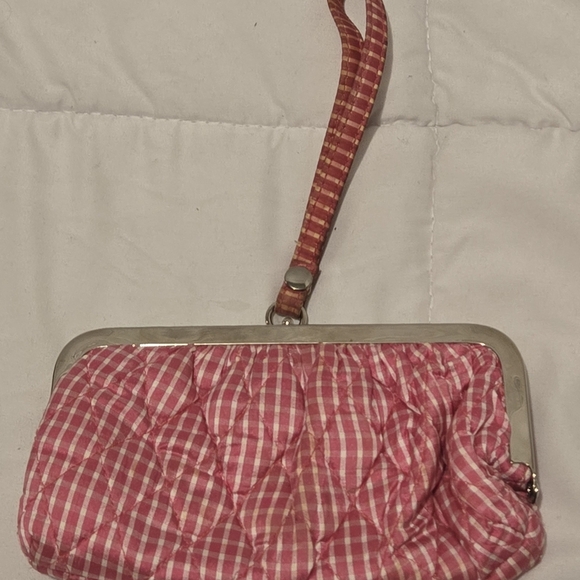 Vera Bradley Check Silk Collection Pink Checked Wristlet Retired Pattern Luxury - Picture 3 of 8